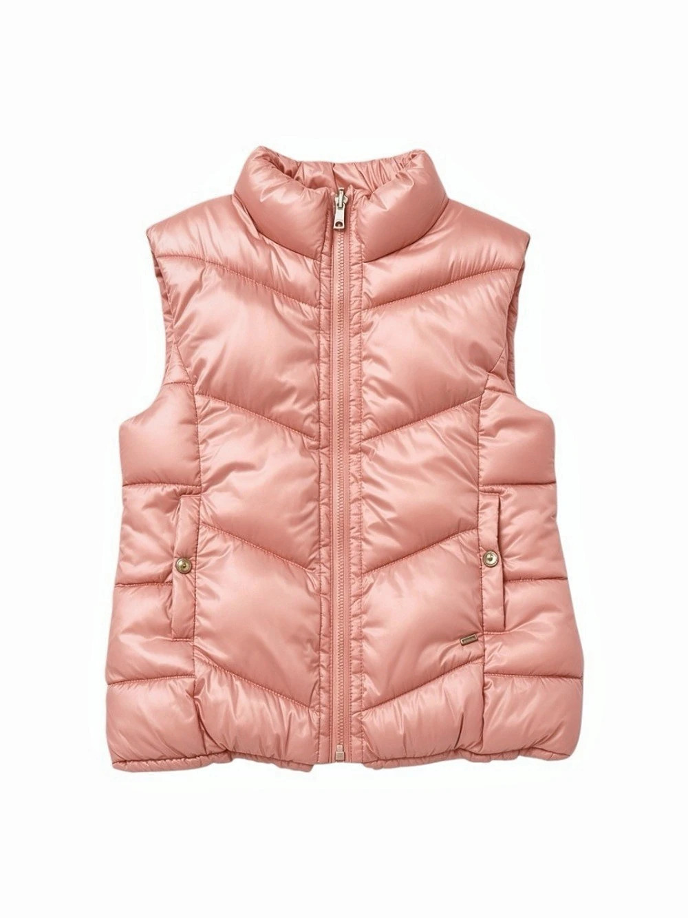 Mayoral Girls 7Y Reversible Pink Puffer Vest Plush Faux Fur Glossy Pockets Quilt